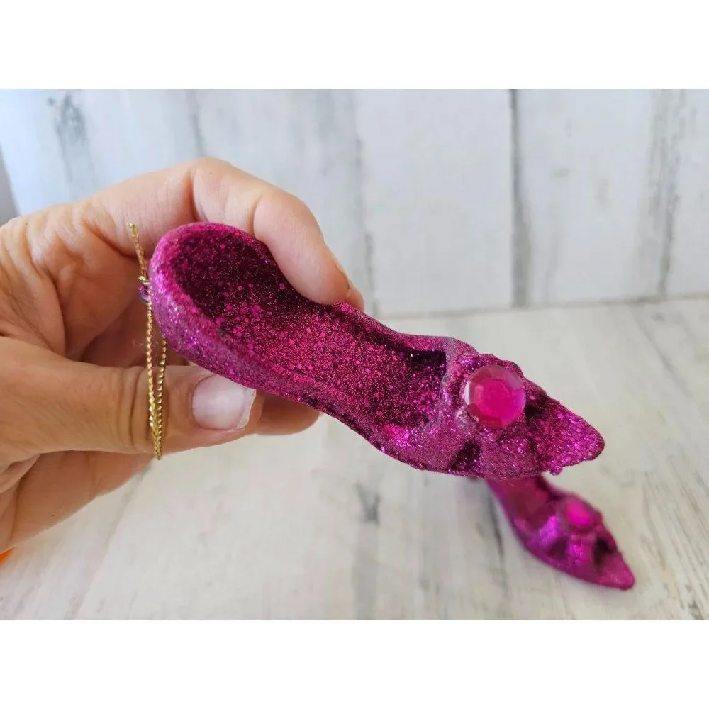 Purple stiletto heel‎ shoe ornament glitter Xmas tree set